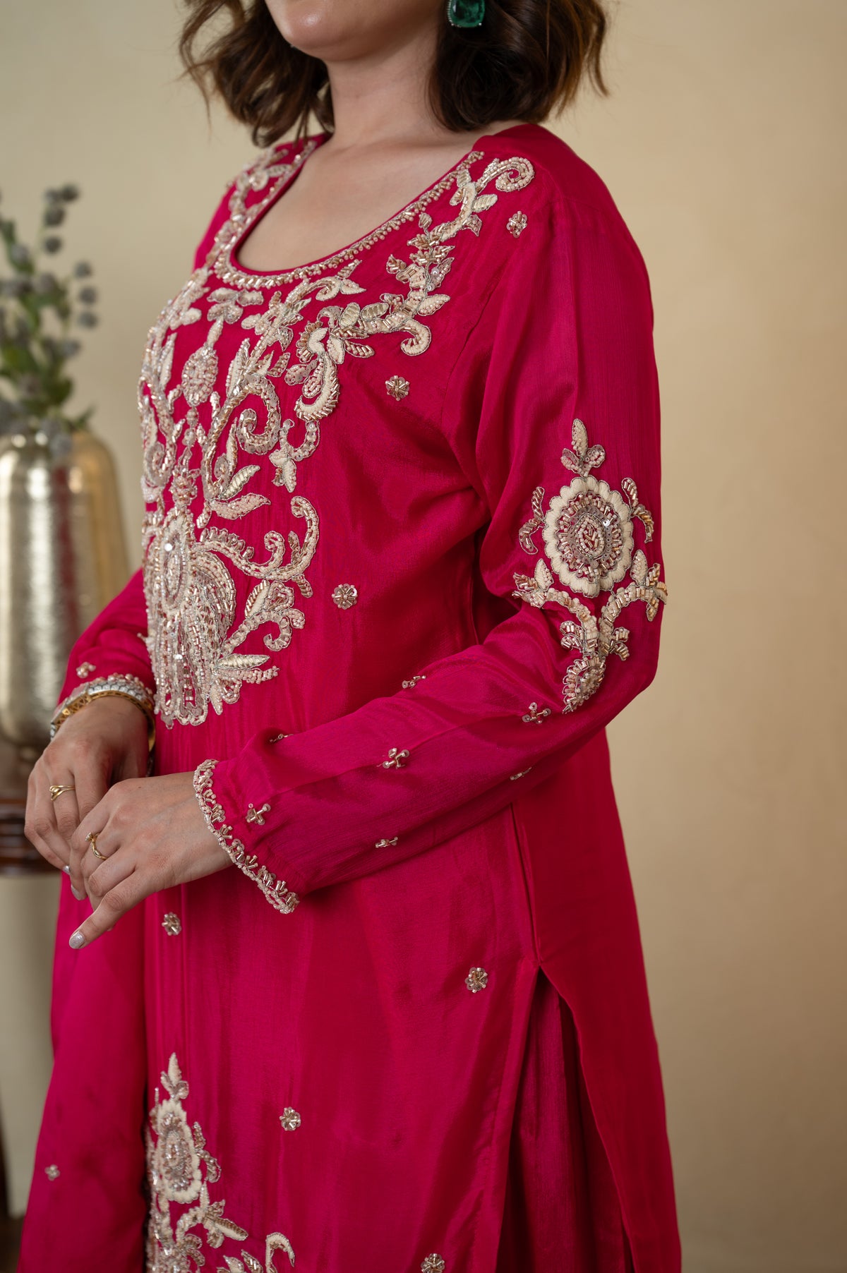 Pink Chinon Cutdana Butti Embroidered Sharara with Dupatta