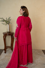 Pink Chinon Cutdana Butti Embroidered Sharara with Dupatta
