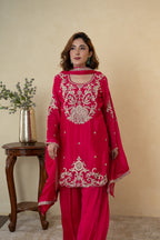 Pink Chinon Cutdana Butti Embroidered Sharara with Dupatta