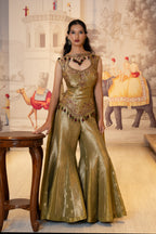 Olive Green Brocade Hand Embroidered Palazzo Dress