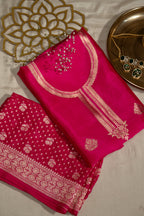 Rani Pure Silk Unstitched Suit Set With Weaving Details