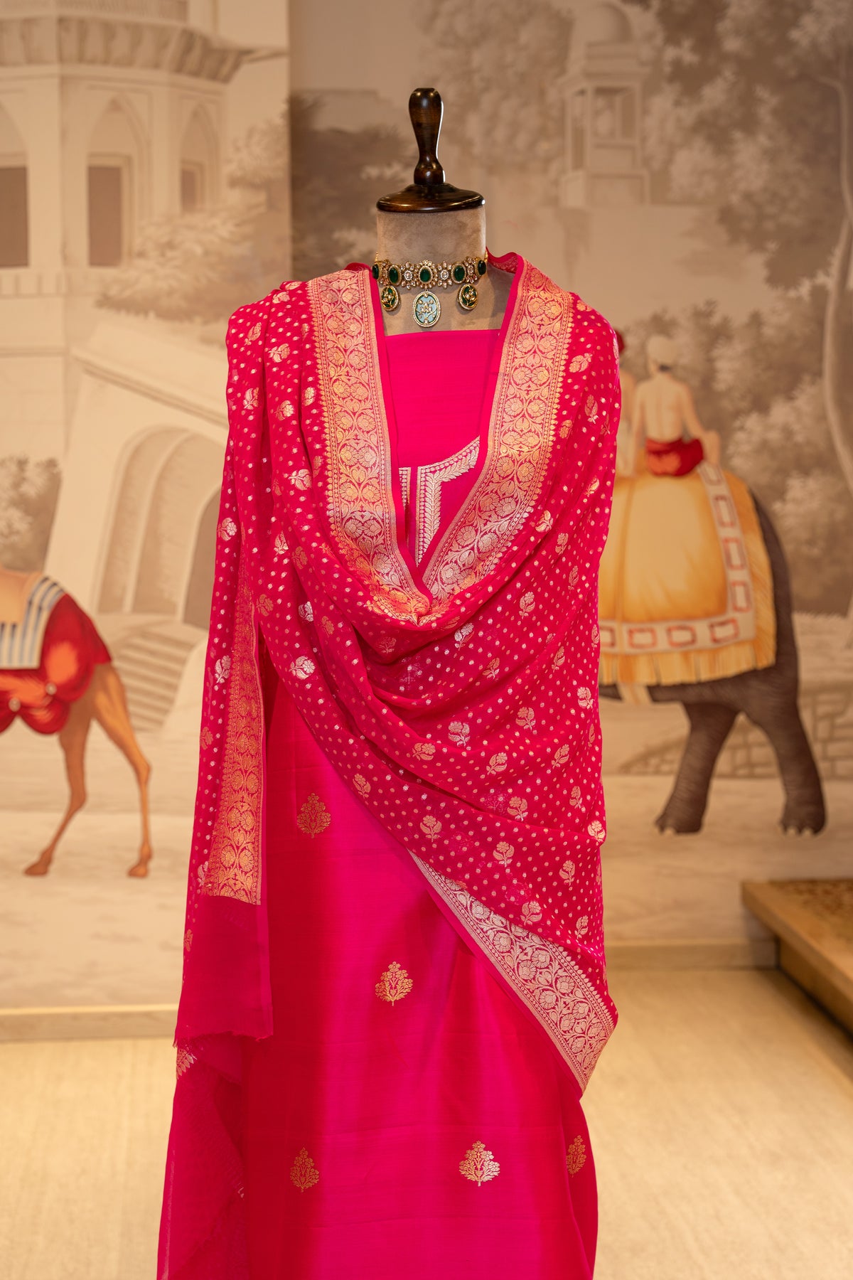 Rani Pure Silk Unstitched Suit Set With Weaving Details