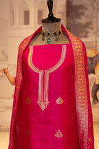 Rani Pure Silk Unstitched Suit Set With Weaving Details