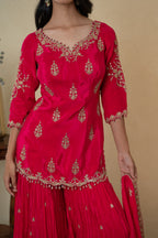 Magenta Silk Cutdana Embroidered Sharara Suit with Dupatta