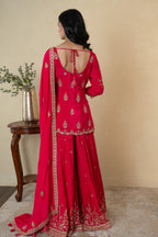 Magenta Silk Cutdana Embroidered Sharara Suit with Dupatta