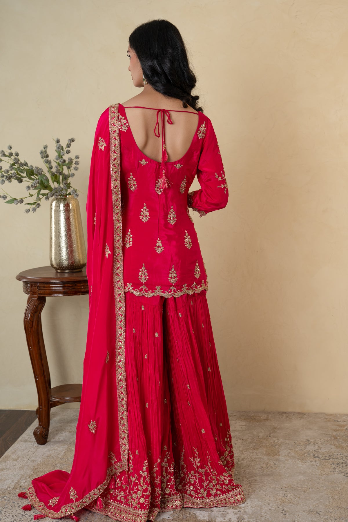 Magenta Silk Cutdana Embroidered Sharara Suit with Dupatta