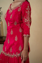 Magenta Silk Cutdana Embroidered Sharara Suit with Dupatta