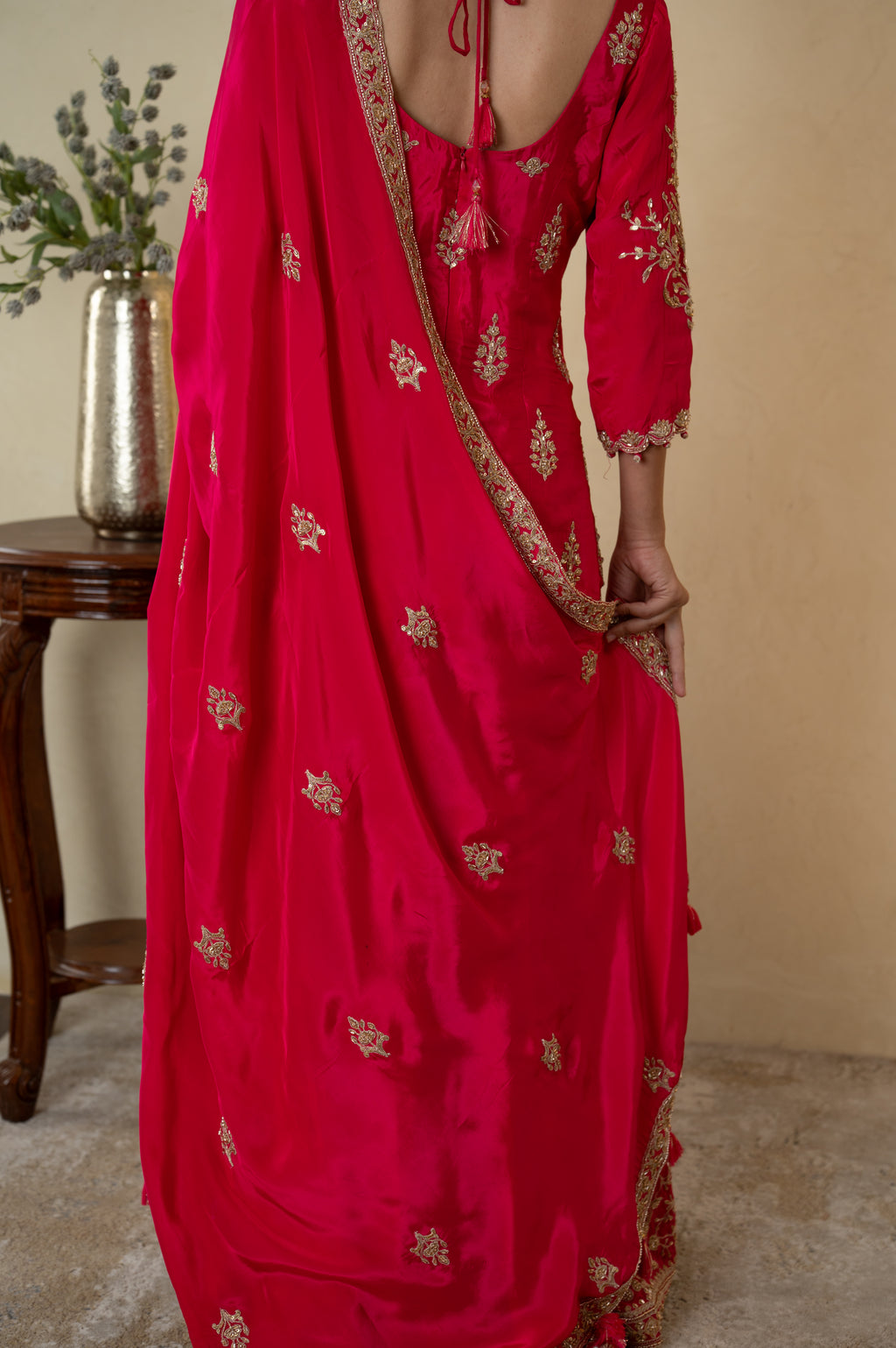 Magenta Silk Cutdana Embroidered Sharara Suit with Dupatta