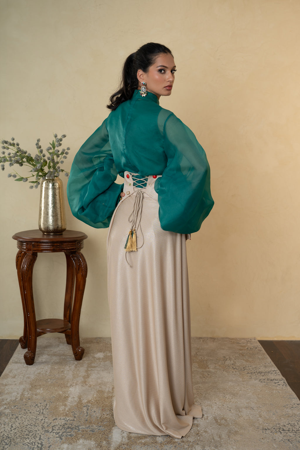 Pleated Skirt Dress with Stone Work