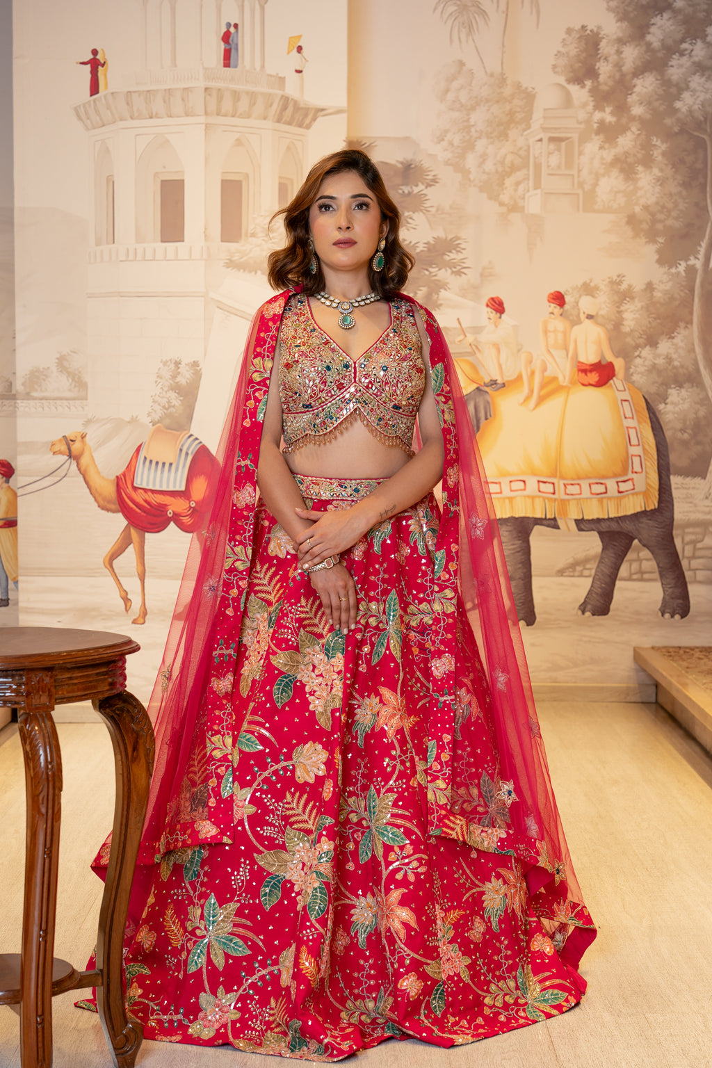 Magenta Silk Mirror Work Lehenga Set