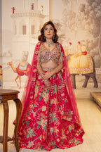 Magenta Silk Mirror Work Lehenga Set