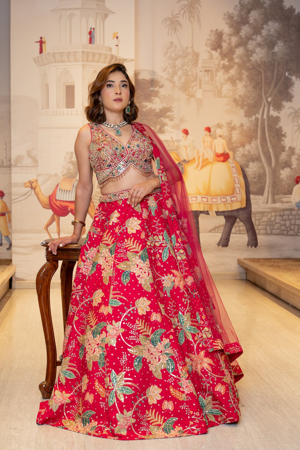 Magenta Silk Mirror Work Lehenga Set