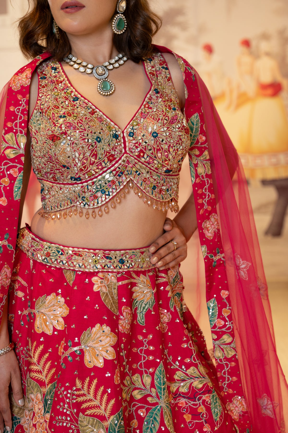 Magenta Silk Mirror Work Lehenga Set