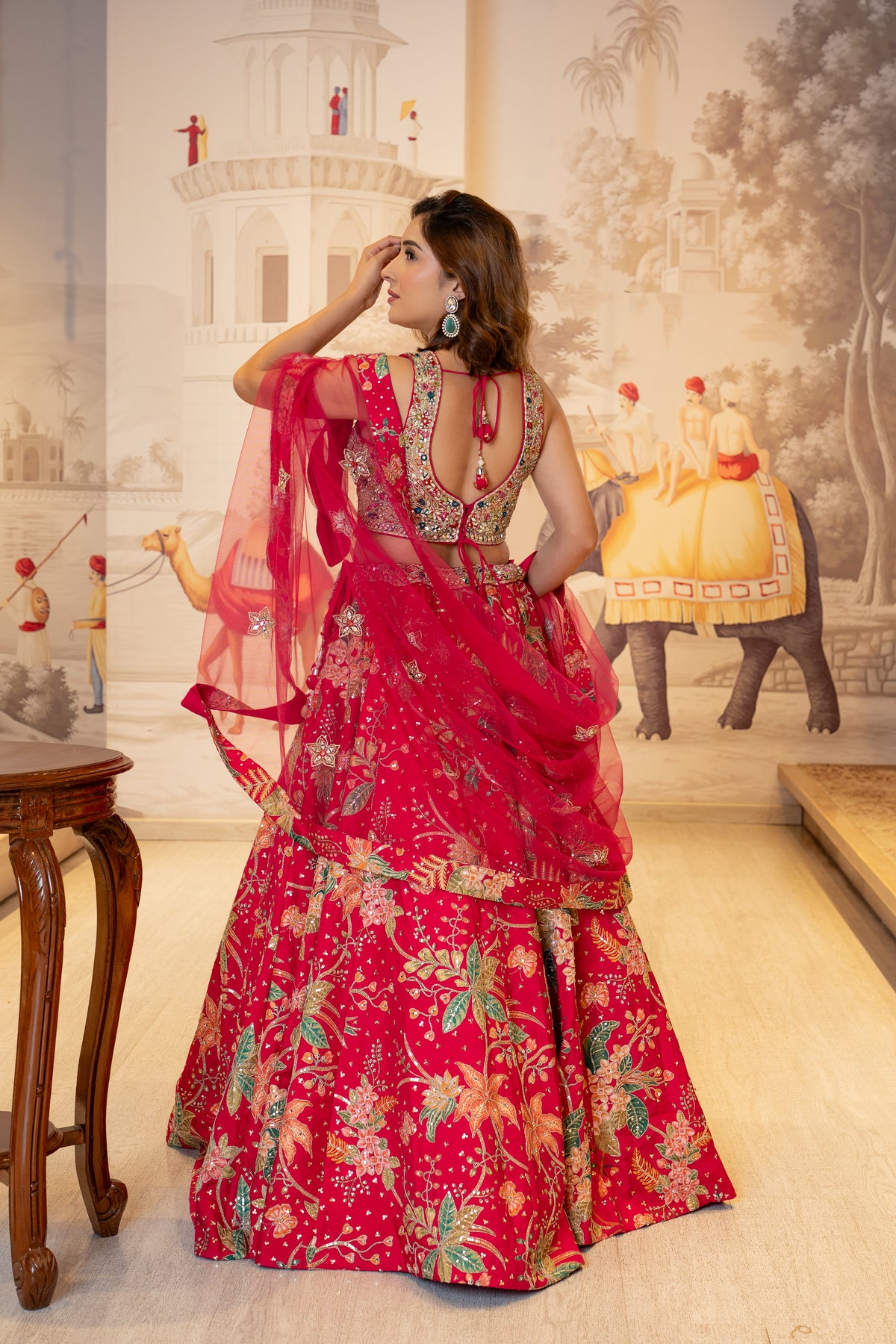 Magenta Silk Mirror Work Lehenga Set