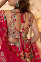 Magenta Silk Mirror Work Lehenga Set