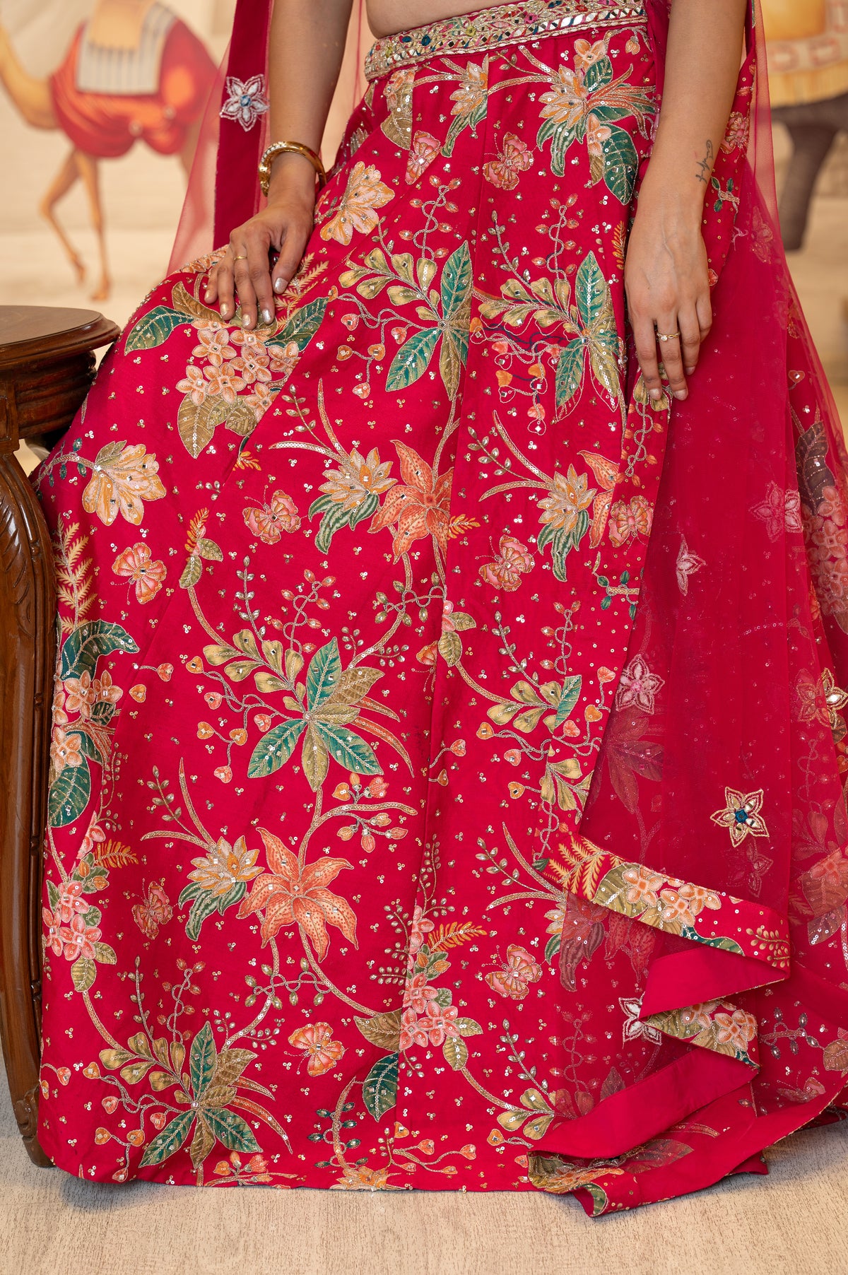 Magenta Silk Mirror Work Lehenga Set