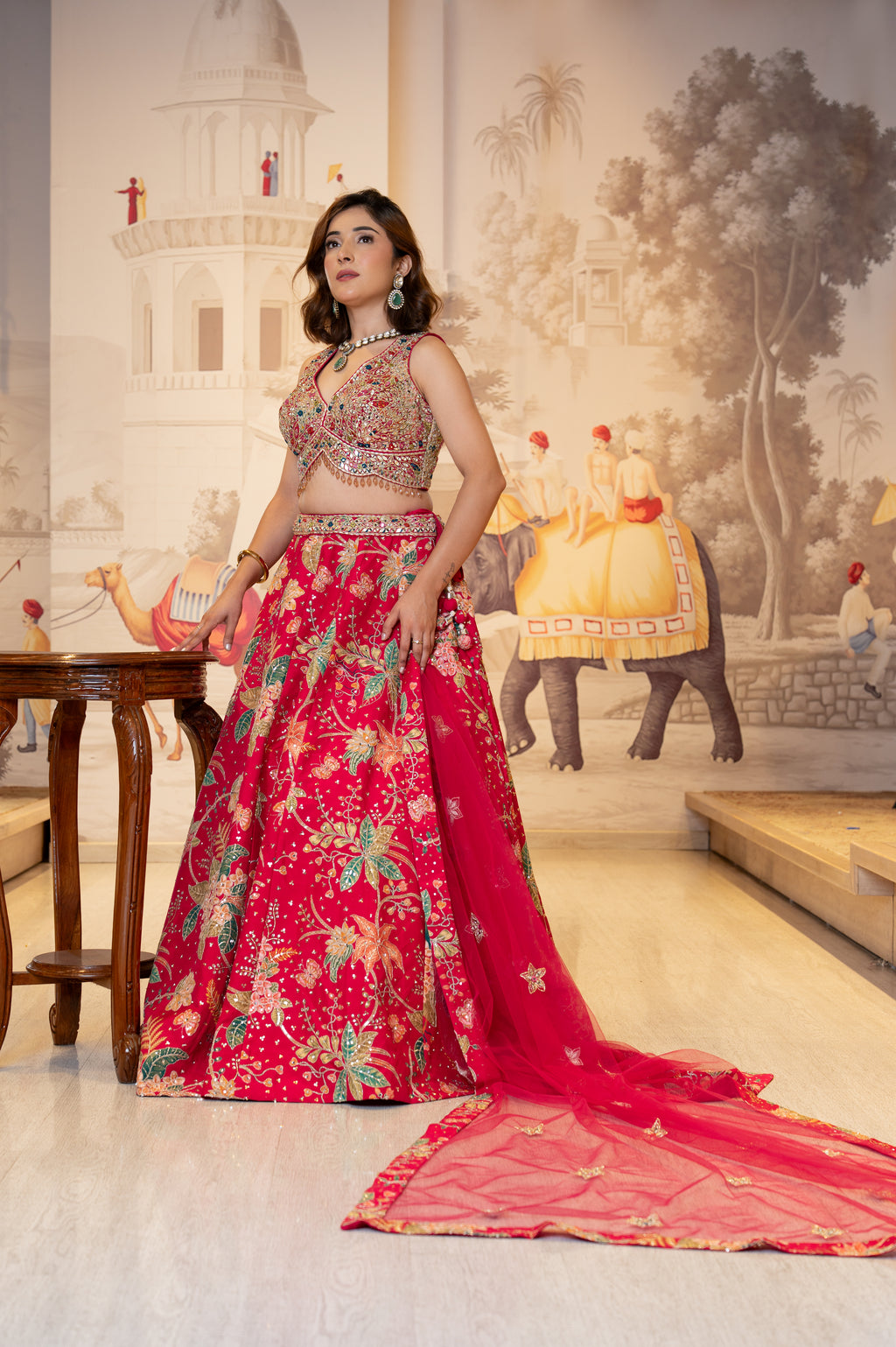 Magenta Silk Mirror Work Lehenga Set