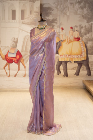 Lavender Sheer Organza Saree With Pearl And Cutdana Details
