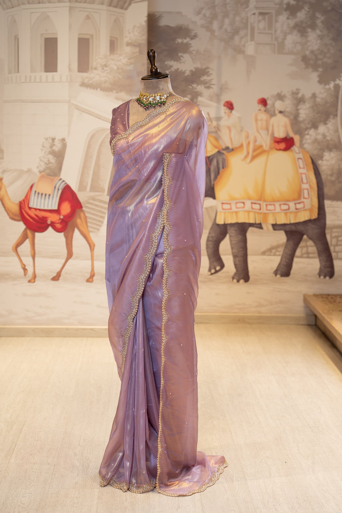Lavender Sheer Organza Saree With Pearl And Cutdana Details