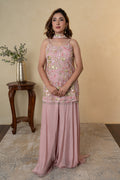 Pink Net Cutdana & Pearl Work Palazzo Dress with Choker Dupatta