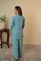 Aqua Blue Rayon Cotton Bead Work Co-ord Set