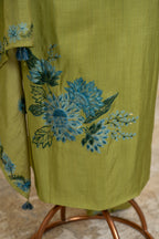 Olive Green Thread Work Unstitched Suit
