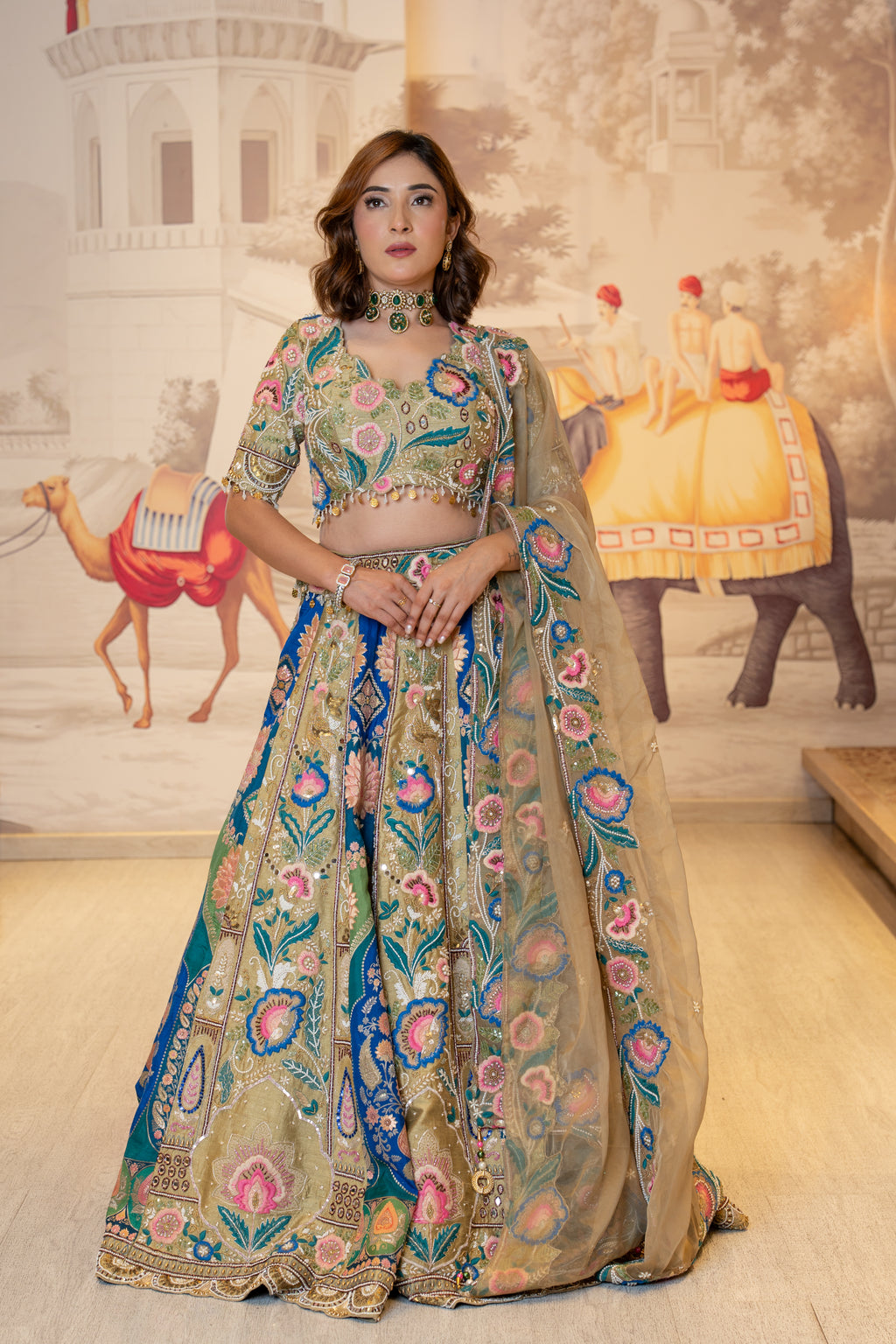 Multicolor Silk Handwork Lehenga Set