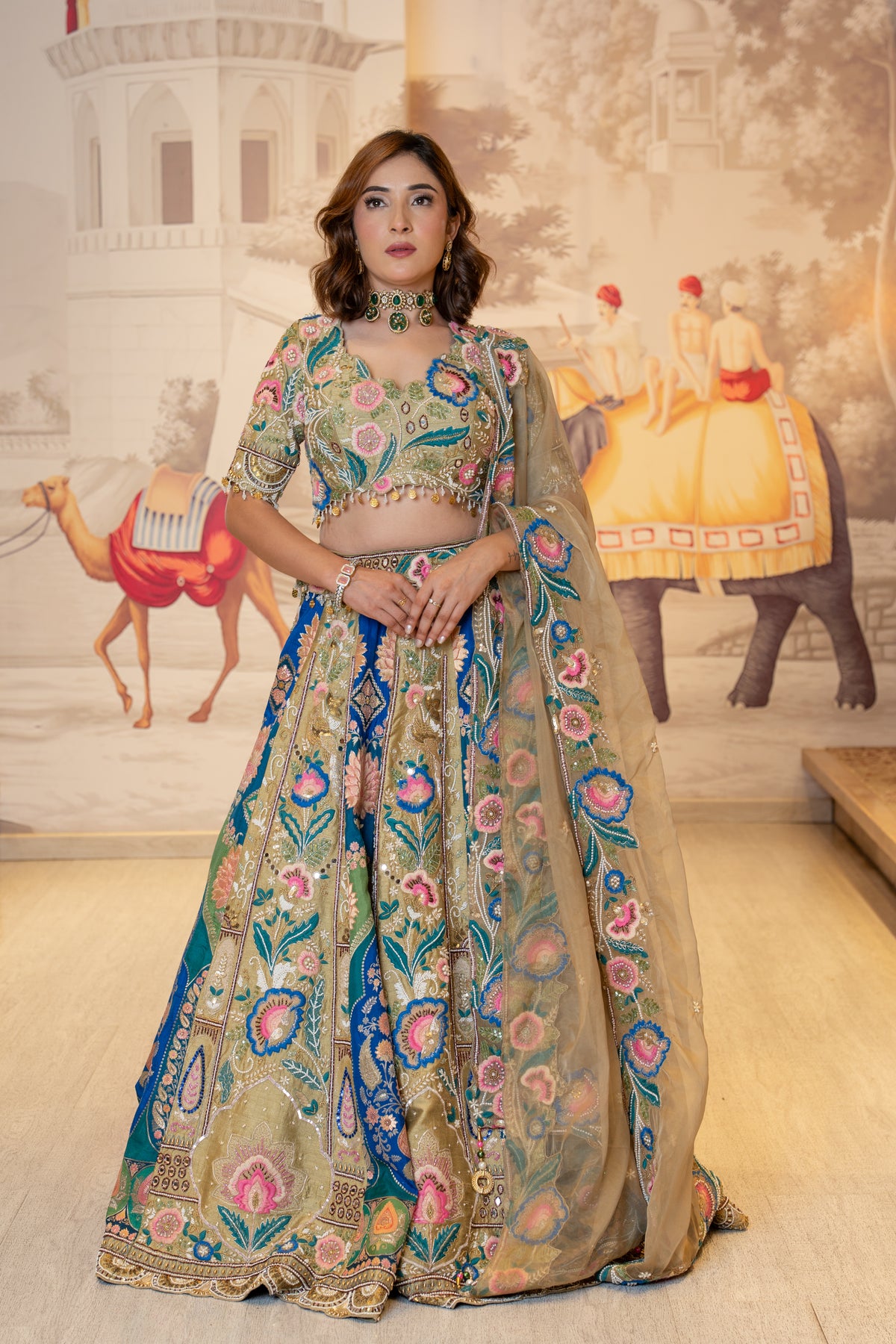 Multicolor Silk Handwork Lehenga Set