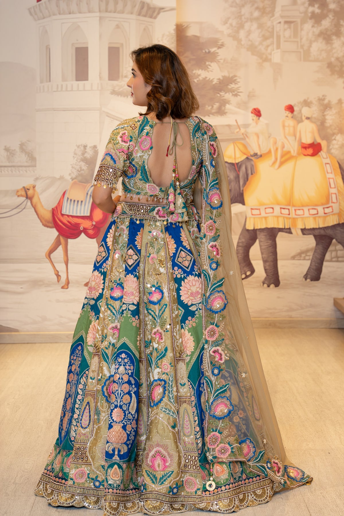Multicolor Silk Handwork Lehenga Set