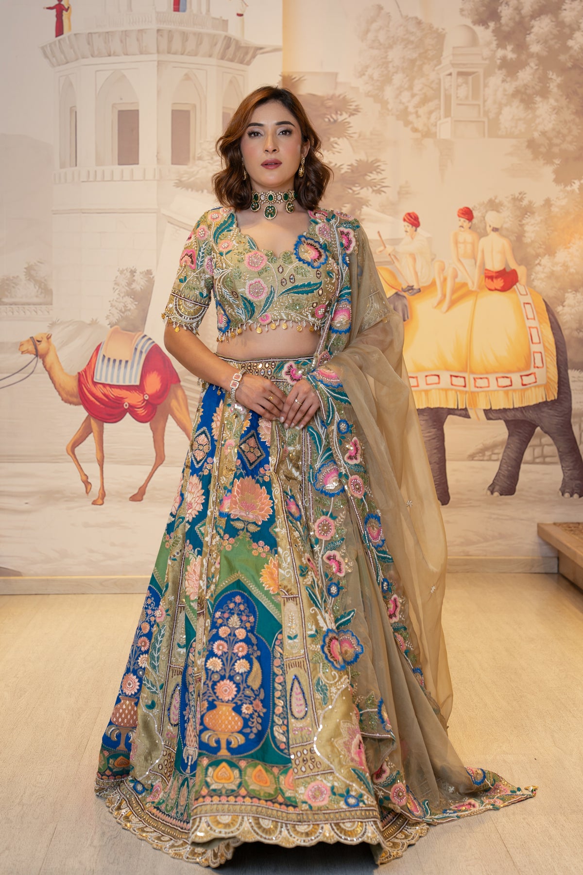 Multicolor Silk Handwork Lehenga Set