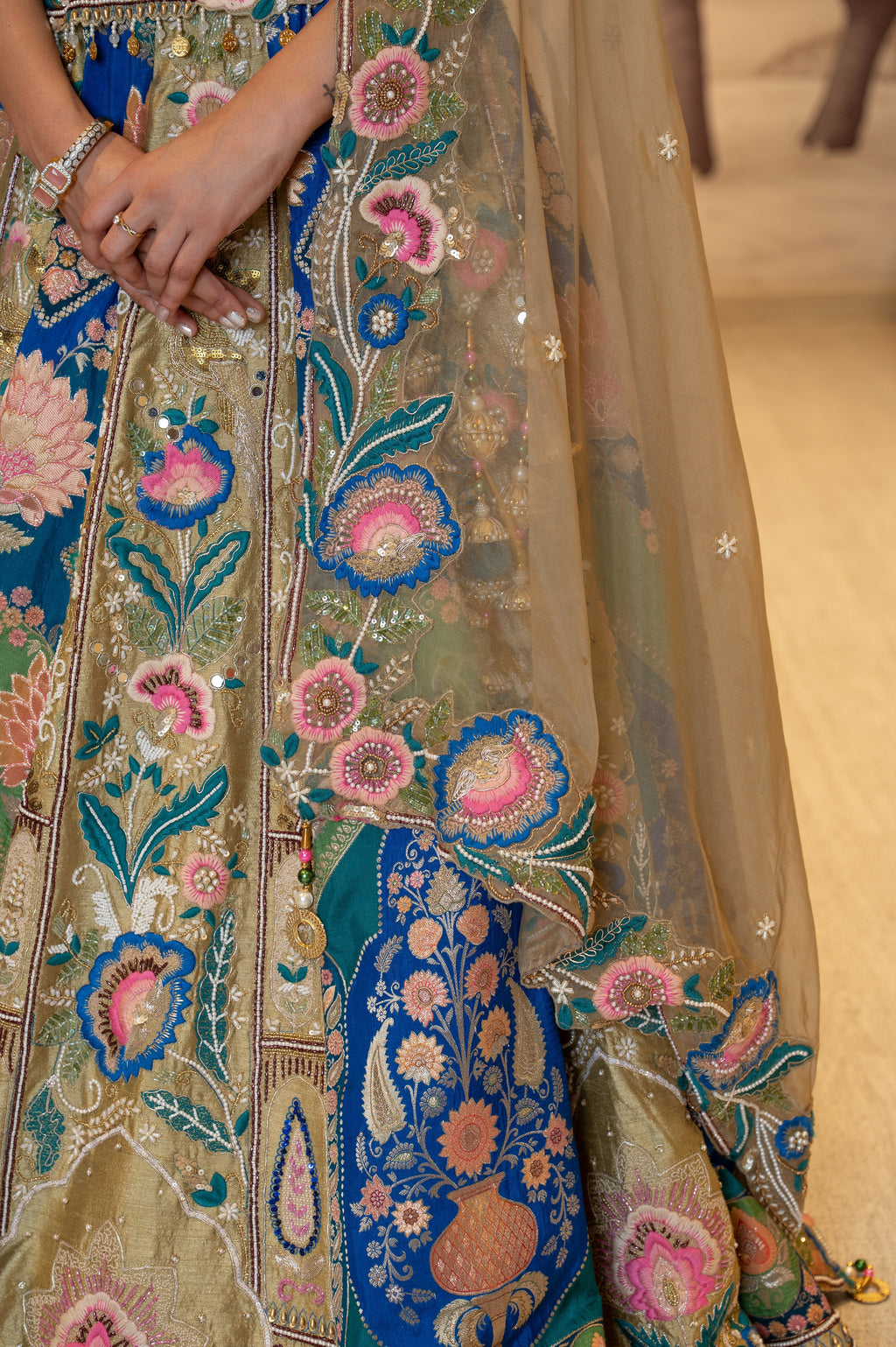 Multicolor Silk Handwork Lehenga Set