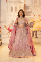 Blush Pink Tissue Mirror Work Lehenga Set with Dupatta