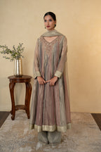Multicolor Tissue Handwork Anarkali Sharara with Dupatta