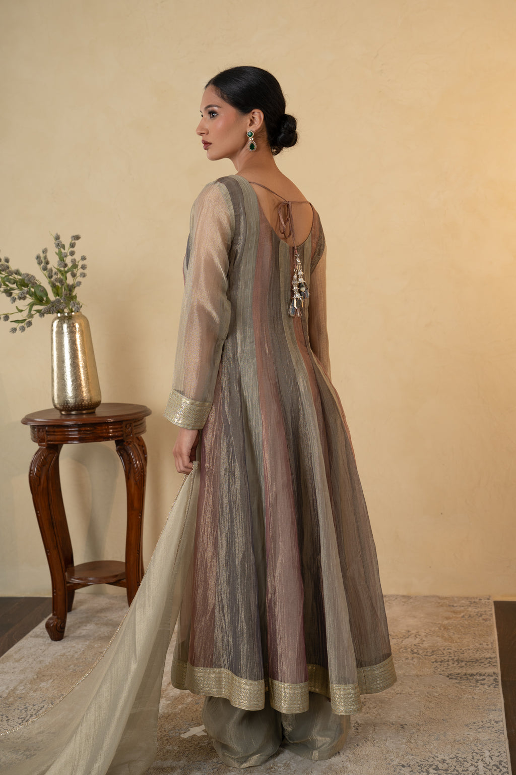 Multicolor Tissue Handwork Anarkali Sharara with Dupatta