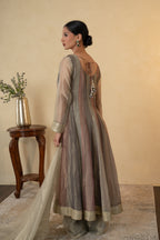 Multicolor Tissue Handwork Anarkali Sharara with Dupatta