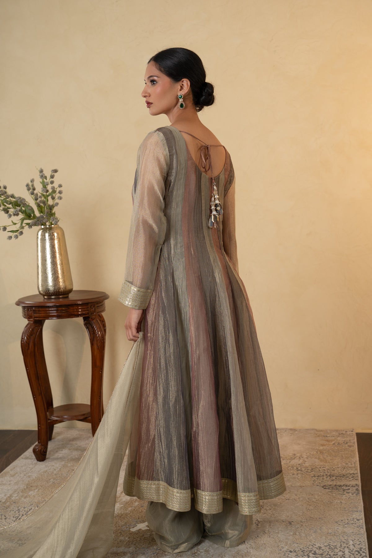 Multicolor Tissue Handwork Anarkali Sharara with Dupatta