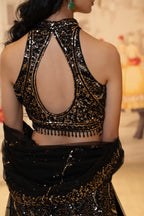 Black Net Sequin Embroidered Lehenga Set with Dupatta