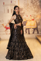 Black Net Sequin Embroidered Lehenga Set with Dupatta